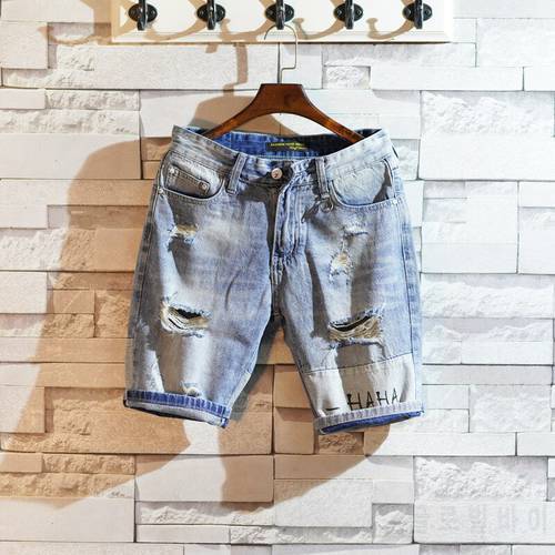 Wholesale 2022 Ripped Denim Shorts Men\&39s Brand Summer Loose Korean Trend Thin Section Harajuku Bf Trousers Horse Short Pants