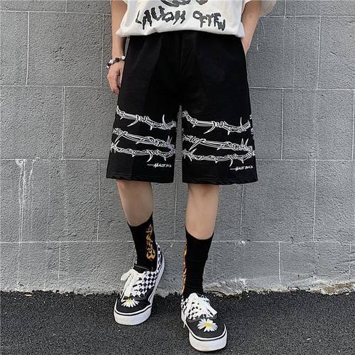 Harajuku Streetwear Iron Chain Pattern Jogger Shorts Men And Women Hip Hop Skateboard Shorts 2021 Summer Elastic Waist Shorts