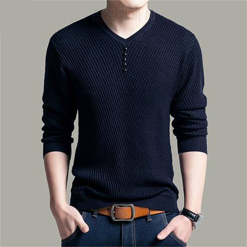 Spring Autumn Sweaters Pullover Men V Neck Men Sweater Casual Long Sleeve Brand Mens Slim Fit Knitted Sweaters Pullovers