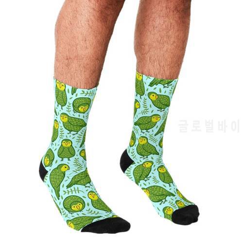2021 Funny Men&39s socks Kakapo Green owl Pattern Printed hip hop Men Happy Socks cute boys street style Crazy Socks for men