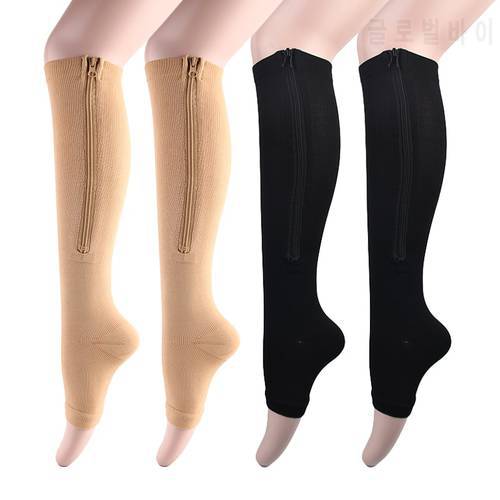 Open Toe Knee Length For Unisex Zipper Compression Stockings Medical Prevention Varicose Veins Female Slim Sleep Beauty Leg