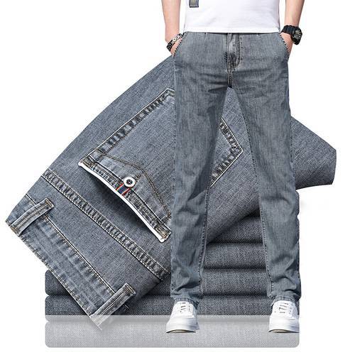 2022 Summer New Men&39s Loose Stretch Gray Jeans Fashion Casual Stretch Straight-leg Denim Pants Male Light Blue Brand