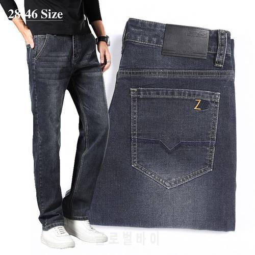 Brand Men&39s Fashion Jeans Plus Size 40 42 44 46 Classic Black Gray Business Casual Denim Pants Slim Straight-leg Trousers Male