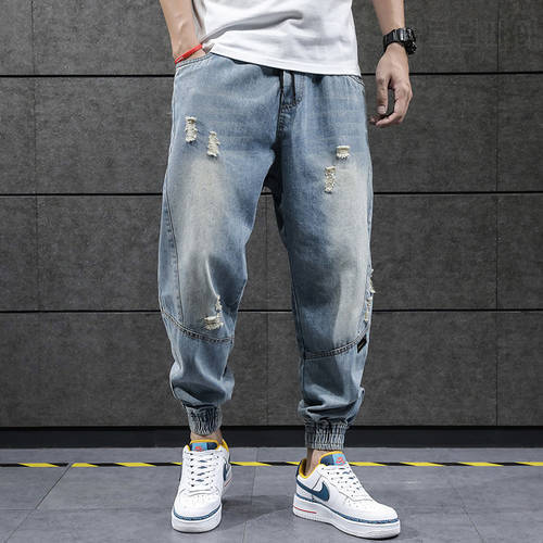2023 New Hip Hop Harem Jeans Pants Men Loose Joggers Denim Casual Sweatpants Korea Ankle Length Trousers Streetwear Male Clothes