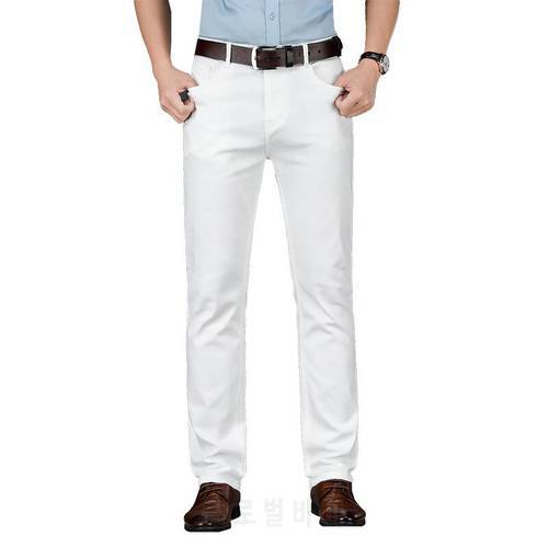 Classic Style Men&39s Regular Fit White Jeans Business Smart Fashion Denim Advanced Stretch Cotton Trousers Male Brand Pants