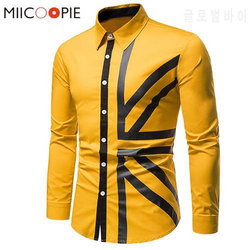Bright Mens Dress Shirts Fashion Long Sleeve Patchwork Blouse Business Slim Office Brand Clothes 2021 New Men Social Shirt Homme