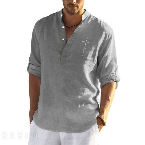 2022 New Men Casual Cotton Linen Solid Long Sleeve Shirt Loose Pullover Tops Spring Autumn Fashion Tees Shirt For Mens Clothes
