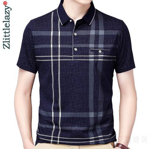 2022 Pocket Short Sleeve Polo Tee Shirt Men Casual Plaid Men&39s Clothing Polos Shirts Mens Fashion Slim Fit Poloshirt Tops 3191