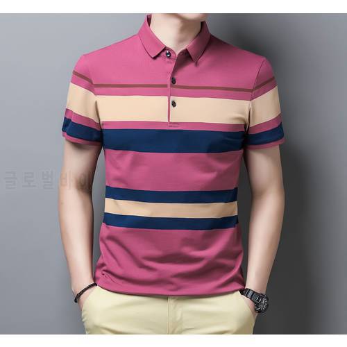 Summer men&39s clothing, color-stripe striped POLO shirt, business casual POLO shirt, short-sleeved plus size POLO shirt