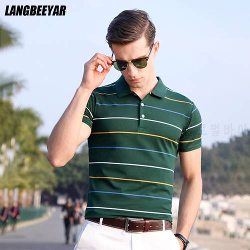 Top Grade New Summer Brand Mens Striped Turn Down Collar Polo Shirts With Short Sleeve Casual Tops Fashions Men&39s Clothing