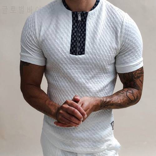 Fashion Polo Shirt For Male Clothes Summer New Oversize Men Polo Shirt Zipper Knitted Jacquard Loose Short Sleeve Streetwear Top