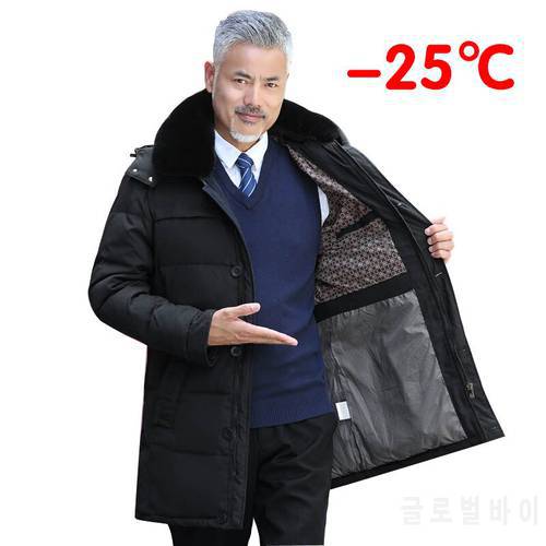 2020 Winter Thick Long Men&39s Down Jacket Luxury High Quality Fur Collar New Style Middle Age Men Casual Warm Hooded Down Coats