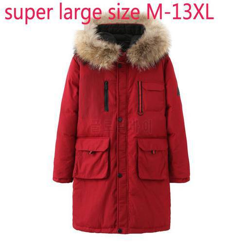 New Fashion High Quality Men Long Down Jacket Super Large Fur Collar Thick X-long Loose Casual Plus Size M-10XL 11XL 12XL 13XL