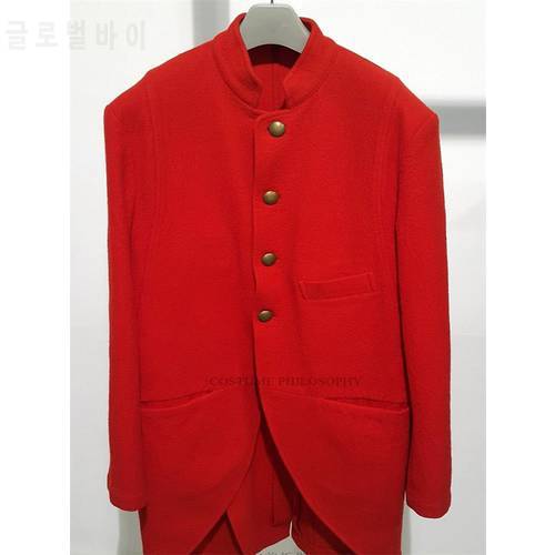 Men&39s Long Sleeve Coat Spring And Autumn Leisure Fashion Wool Coat Red Retro Stand Collar Men&39s Leisure Coat Large Loose Fashion