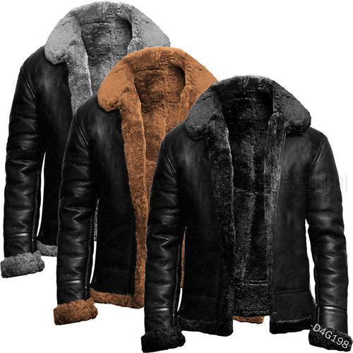 Men Coat Autumn Winter Zipper Jacket Men PU Jackets Fleece-Lined Lapel Casual Hem Pu Punk Loose Coat Outwear Jackets