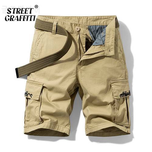 GRAFFITI Summer Men Cargo Shorts Cotton Relaxed Fit Solid Men&39s Short 2021 New Spring Casual Pants Clothing Social Cargo Short
