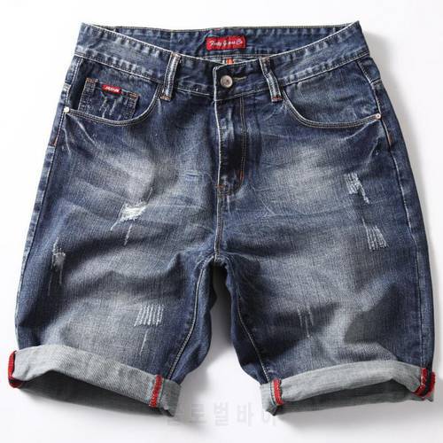 Men Blue Stretch Denim Shorts Straight Fit Shorts Jeans High Quality Elastic Casual Denim Jeans Shorts New Summer Shorts Size 42