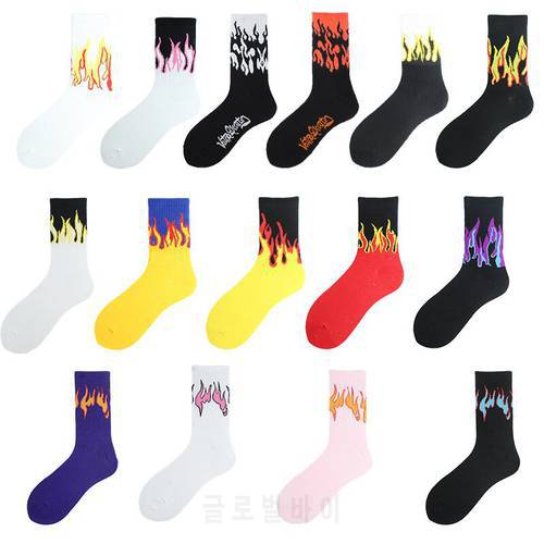 Trend Harajuku style flame tube cotton socks European and American street hip-hop skateboard men&39s and women&39s sports socks