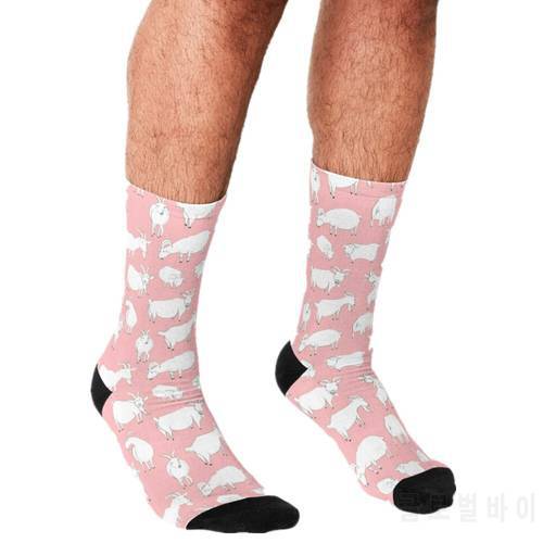2021 Funny Men&39s socks Goats Playing Pink Pattern Printed hip hop Men Happy Socks cute boys street style Crazy Socks for men
