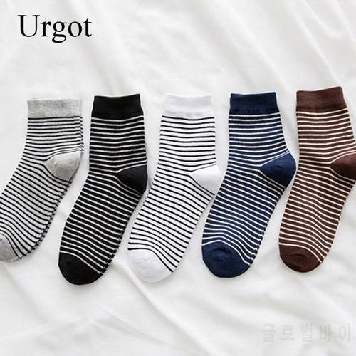 Urgot 5 Pairs Men Socks Business Casual Middle Tube All-match Cotton Socks Striped Spring Autumn Four Season Comfort Male Meias