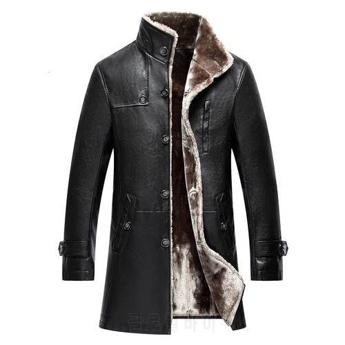 2020 Men Sheep Leather Jacket Coat Parka Real Fur Mens Clothing Long Plush Thick Over Winter Sheepskin Jackets Men Large Size