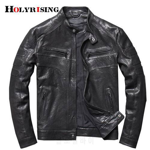 Haining vegetable tanned sheepskin leather Jacket men&39s motorcycle slim jacket short stand collar genuine Leather clothes 19504