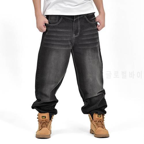 30-46 Plus Size Men Jeans Drawstring Elastic Waist Loose Solid Males Baggy Cowboy Leisure Chic Harajuku Trendy Denim Trousers