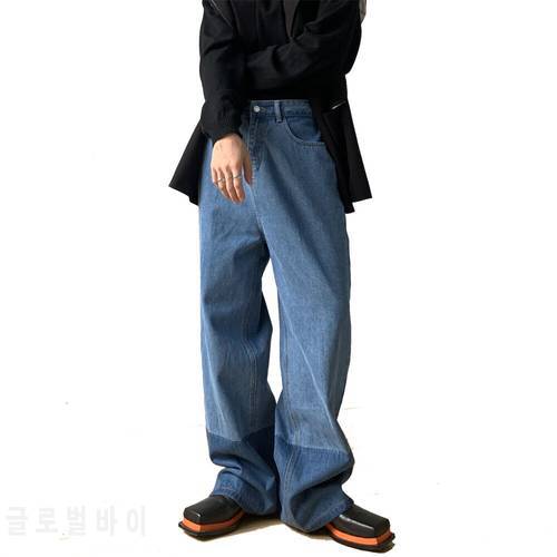 Jeans Men Splice Color Loose Casual Straight Wide Leg Denim Jeans Pants Male Korea Streetwear Fashion Hip Hop Jeans Trousers Man