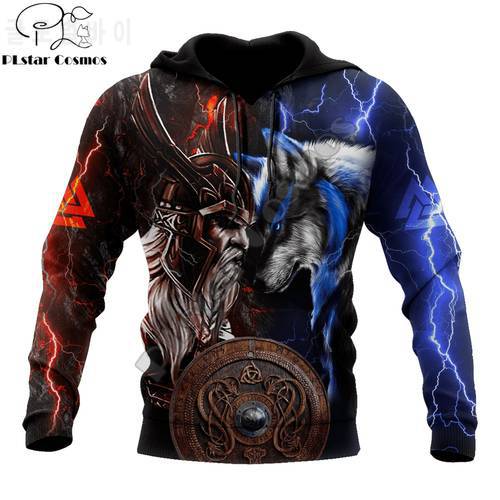 Brand Fashion Hoodies Viking - Odin and Wolf 3D All Over Printed Mens Hooded Sweatshirt Unisex Zip Pullover Casual Jacket DW0214