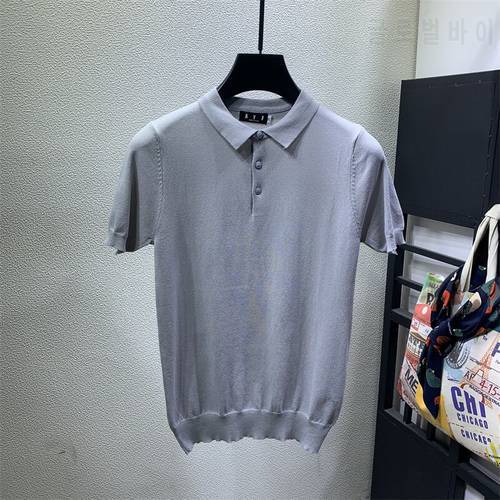 Summer Fashion Men Short Sleeve Knitted Ice Silk Polo Shirts Men&39s Solid-color Lapels Tops Slim Fit Casual Polo Shirts Homme B46