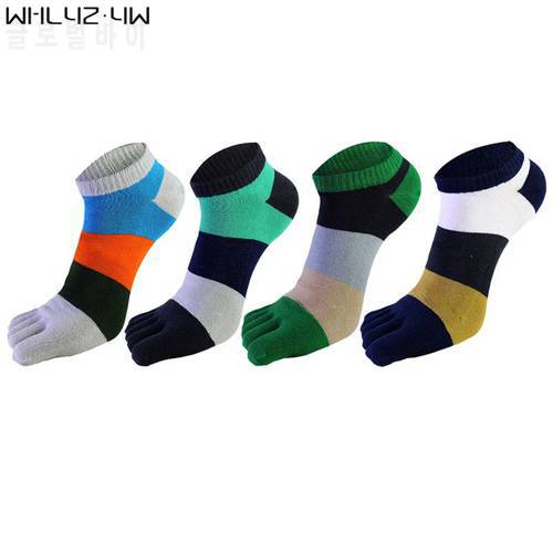 5 Pairs/Lot Pure Cotton Five Finger Socks For Mens No Show Ankle Socks With Toes Big Striped Novelty Breathable Calcetines Brand