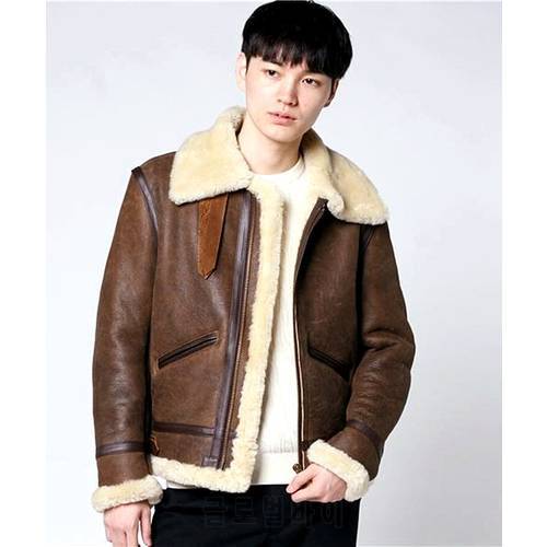 Thick japan B3 Sheepskin Fur One japan Retro Warm Leather Jacket