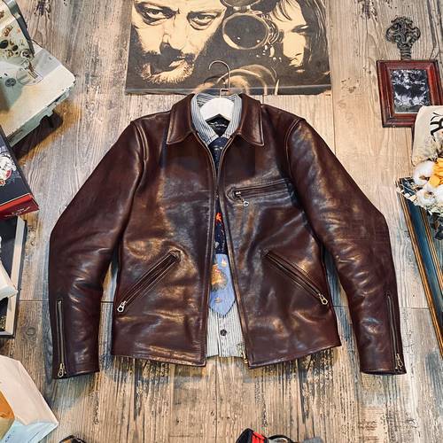 YRFree shipping.1.3mm thick Brown Argentine Bull Hide leather jacket.high quality vintage classic 1930s leather coat.