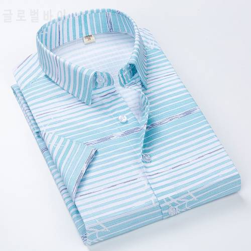 Summer business work shirt square collar short sleeved plus size solid twill striped formal men dress shirts no fade