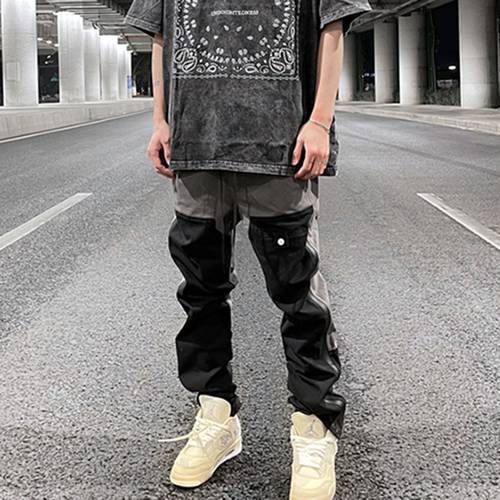 Ankle Zipper Color Block Streetwear Straight Casual Cargo Pants for Men Drawstring Harajuku Oversize Hip Hop Loose Trousers