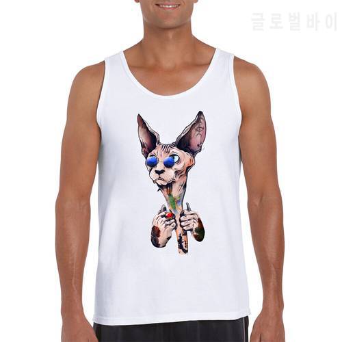 2019 New Arrivals Fashion Cat Rules Men Tank Tops Punk Cat Printed Male Tee O-Neck Casual Vest