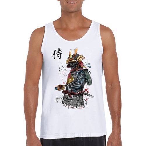 Hot Sales Vintage Watercolor Samurai Printed Men Tank Tops Sleeveless Hipster Men Vest Casual O-Neck Tee