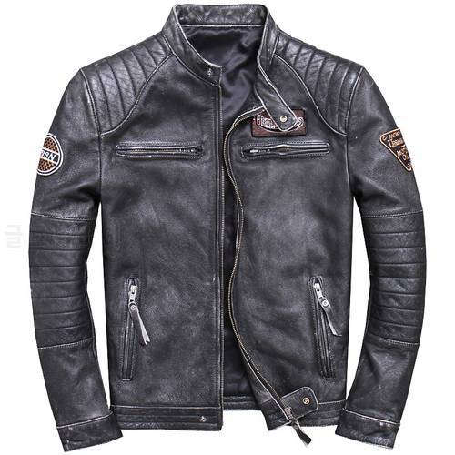 ZVAQS 2020 Men&39s Genuine Leather Jackets Vintage Cowhide Motorcycle Leather Jackets Brown Black Leather Coat for Male PPH791