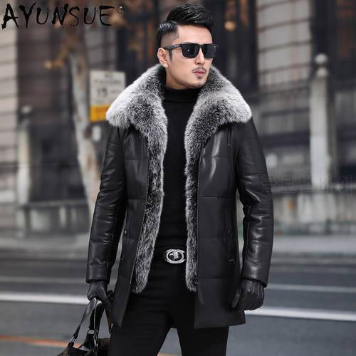 AYUNSUE Genuine Sheepskin Leather Jacket Men Clothing 90% Down Jackets Mens Real Fox Fur Collar Coat Winter Clothes Ropa LXR805