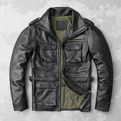 GU.SEEMIO Factory Cowhide Genuine Leather Jacket Male Coat Motorcycle Jacket Men’s Motor Bike Zipper M65