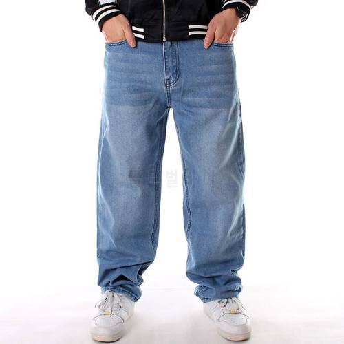 Loose Jeans Men Denim Pants Straight Oversized Baggy Streetwear Hip Hop Light Blue Skateboard Wide Leg Trousers Size 30 - 46