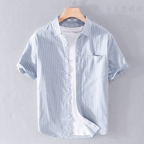 100% Cotton new style striped casual shirts men fashion embroidered trendy shirt men brand chemise camisa tops mens clothes
