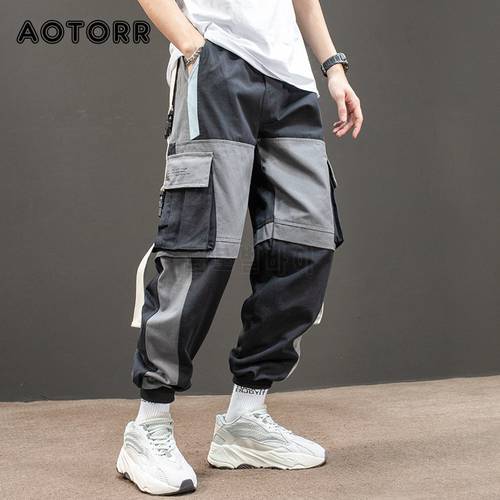 Hip Hop Joggers Pants Men Letter Ribbons Loose Harem Pants Male Casual Cargo Pants Ankle Length Trousers Sweatpants Streetwear