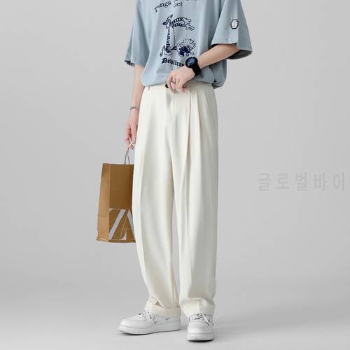 Summer Thin Casual Pants Men&39s Fashion Black White Wide-leg Pants Men Korean Loose Breathable Ice Silk Pants Mens Trousers S-XL