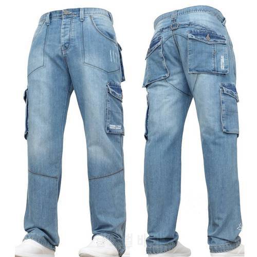 Pokets Jeans Men High Waist Loose Jeans Mens Denim Boyfriend Pants Spring Autumn Straight Biker Black Blue Trousers Jean