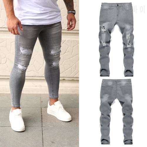 Men&39s Quilted Embroidered jeans Skinny Jeans Ripped Stretch Denim Pants MAN Elastic Waist Patchwork Jogging Denim Trousers