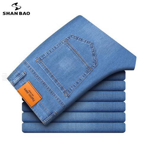SHAN BAO Straight Loose Lightweight Stretch Jeans 2022 Summer Classic Style Business Casual Young Men&39s Thin Denim Jeans