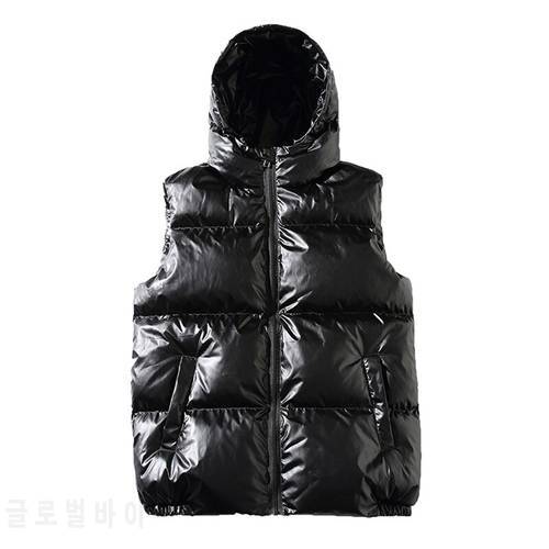 Fashion New Mens Winter Vests Winter Bright Hooded Mens Vest Jacket Quality Thick Winter Vest Plus Size M-5XL Men Winter Jacket