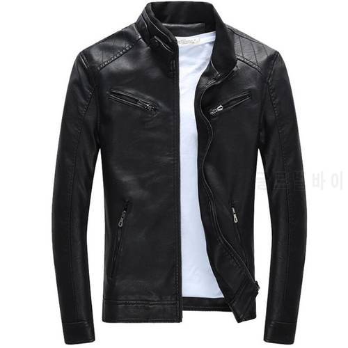 winter men&39s leather jacket motorcycle plus velvet men jacket windproof PU leather collar solid color coat M-3XL