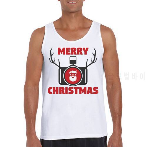 Merry Christmas Men Tank Tops Hot Sales Funny Santa Deer Printed Men Vest Sleeveless Fashion Tee Cool O-Neck Tops